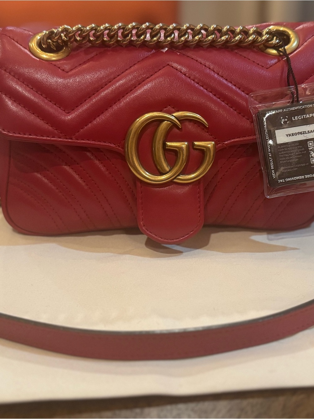 Gucci Red GG Marmont Small Shoulder Crossbody Bag with Chevron Quilting